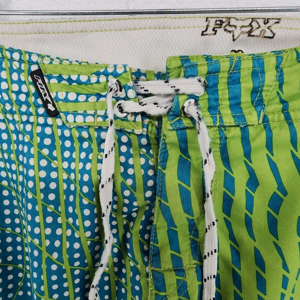 Fox 29 Green Blue Graphic Board Shorts Y2K Surf Skate Beach Swim Trunks Moto BMX